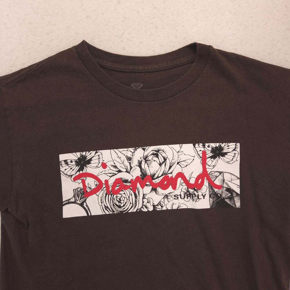 Diamond Graphic Casual Crew Neck Short Sleeve T Shirt Mens Size Small S Brown